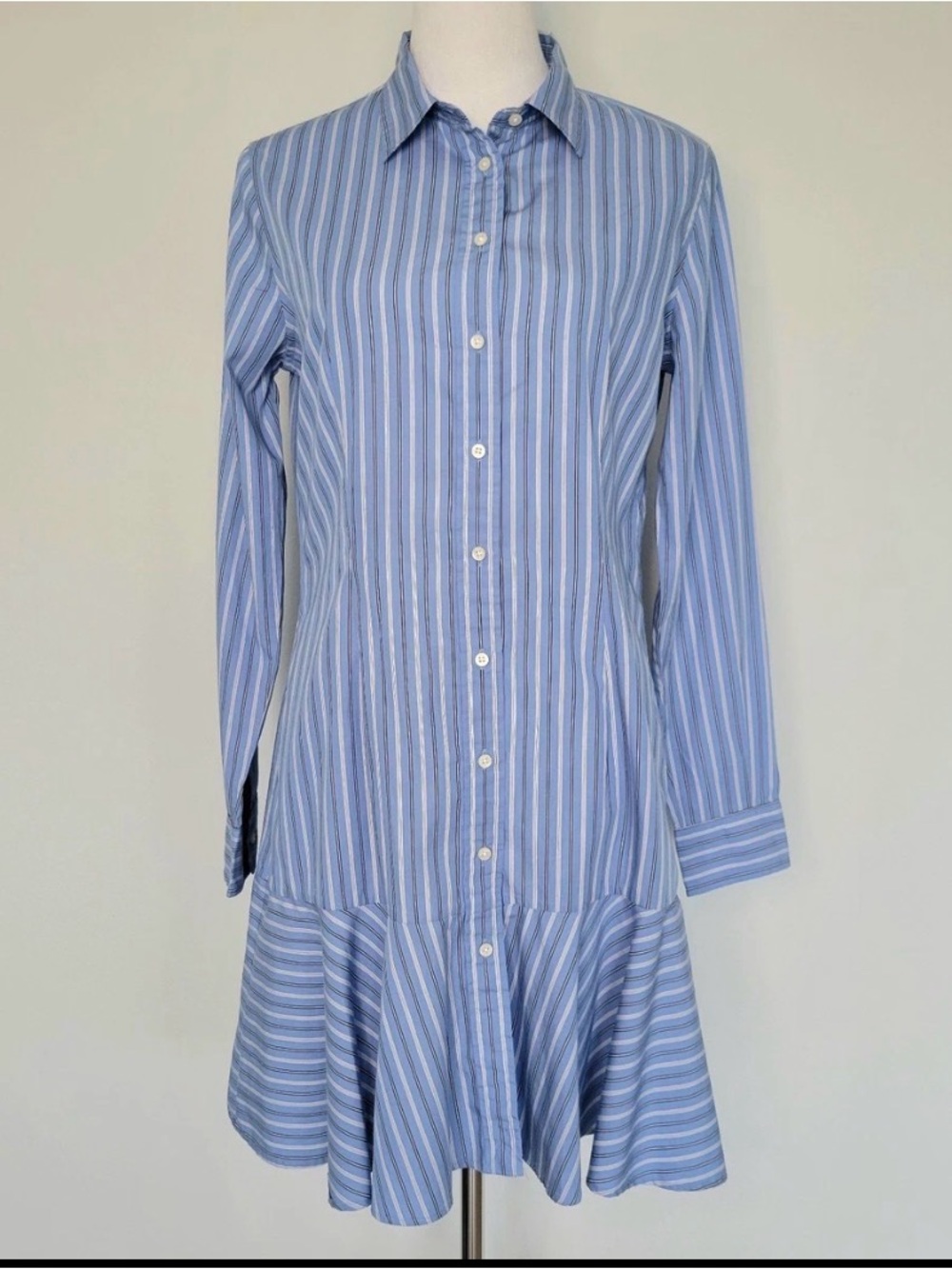 Lauren Ralph Lauren Light Blue Striped Long-Sleeve Shirt Dress
